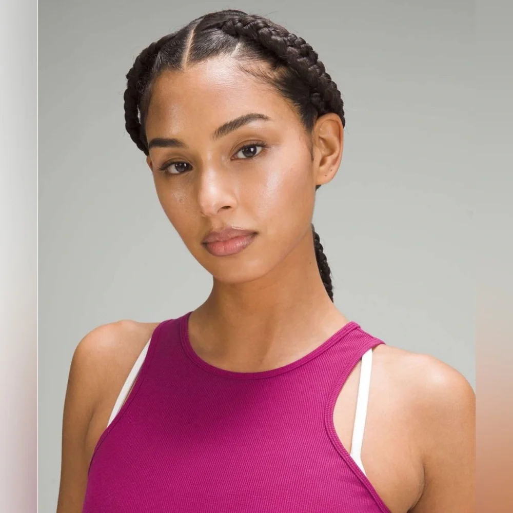 SOLD NWT Ribbed Modal Silk Twist Back Yoga Tank Magenta Purple - Picture 2 of 7